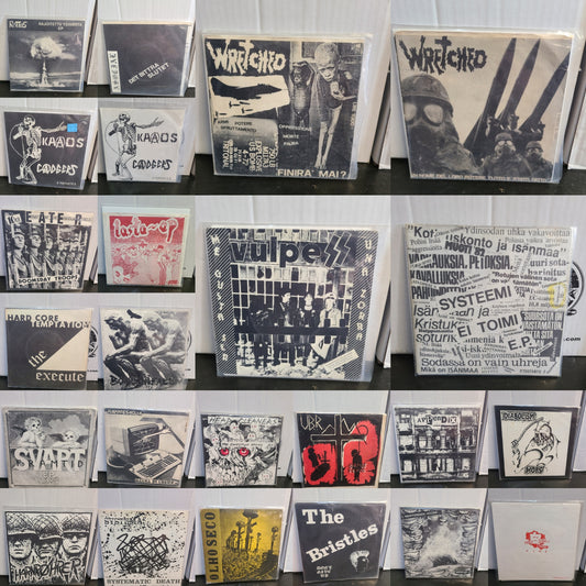 Rare hardcore punk 7"s E.A.T.E.R. Lasta EP Svart Framtid Rappresaglia the execute Bombanfall Harnrohrer Systematic death Headcleaners U.B.R. Appendix Mobs Olho Seco the bristles Bedboys Kuro wretched vulpess Kaaos Cadgers Rattus Systeemi Ei Toimi Asocial