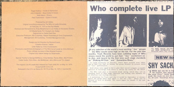 The Who : Live At Leeds (CD, Album, RE, RM, Mat)