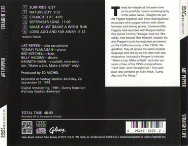 Art Pepper : Straight Life (CD, Album, RE)