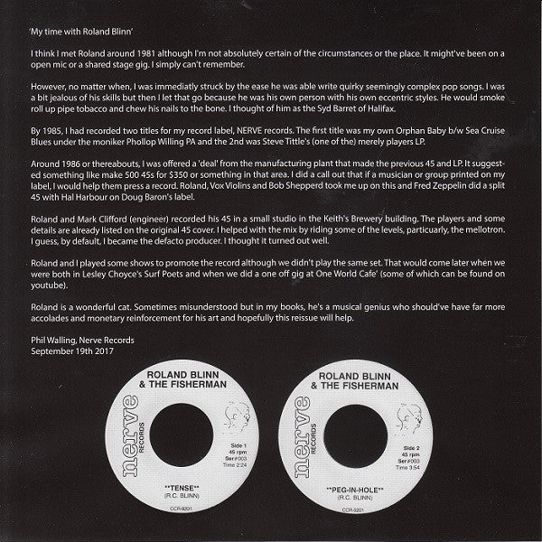 Roland Blinn & The Fishermen : Tense / Peg-In-Hole (7", Single, Ltd, RE)