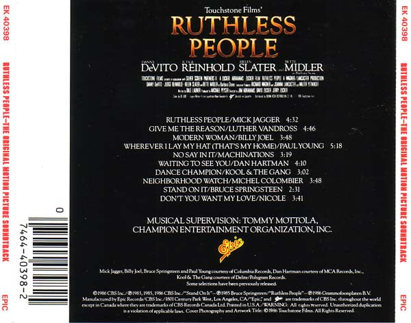 Various : Ruthless People (The Original Motion Picture Soundtrack) (CD, Comp)