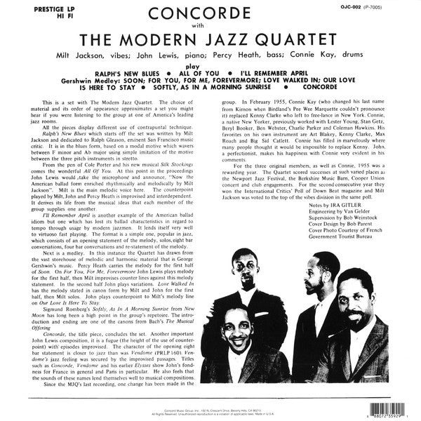 The Modern Jazz Quartet : Concorde (LP, Album, RE, 180)