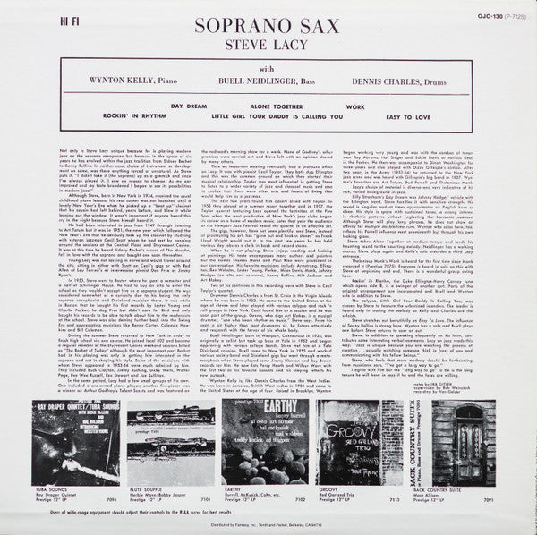 Steve Lacy : Soprano Sax (LP, Album, RE)