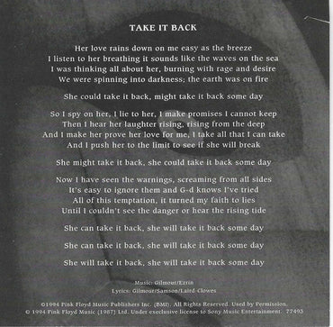 Pink Floyd : Take It Back (CD, Single)