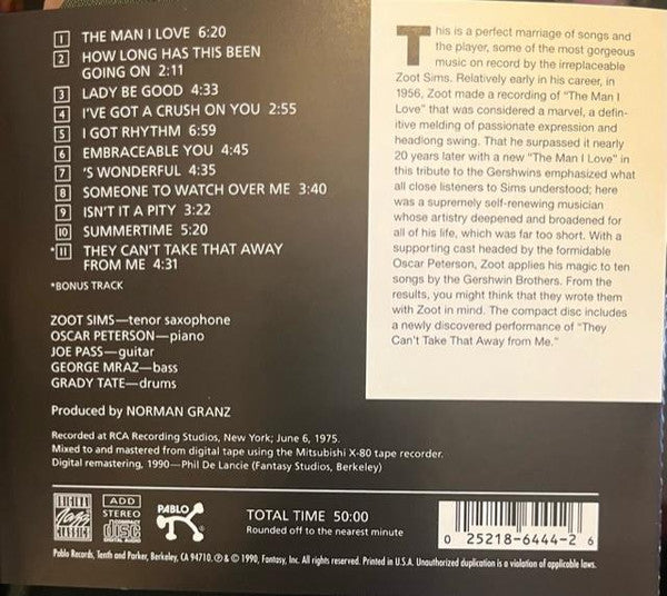 Zoot Sims : Zoot Sims And The Gershwin Brothers (CD, Album, RE, RM)