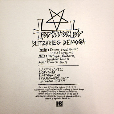 Tormentor (8) : Blitzkrieg Demo '84 (12", Ltd, RE, RP, Cle)