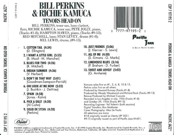 Bill Perkins & Richie Kamuca : Tenors Head-On (CD, Album, Mono, Ltd, RE, RP)