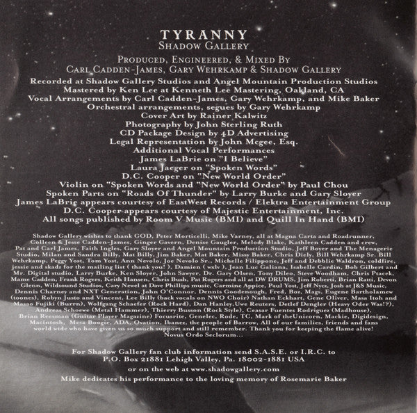 Shadow Gallery : Tyranny (CD, Album)