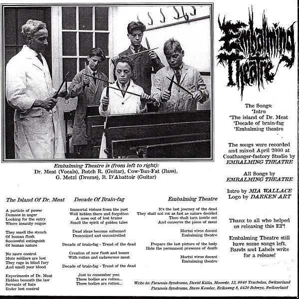 The Jazz Intrusion / Embalming Theatre : Rags To Riches / The Island Of Dr. Meat (7", EP, W/Lbl, Sti)