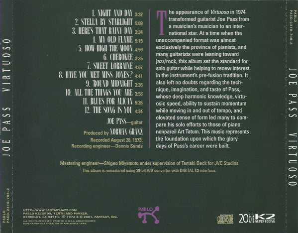 Joe Pass : Virtuoso (CD, Album, RE, RM, 20b)