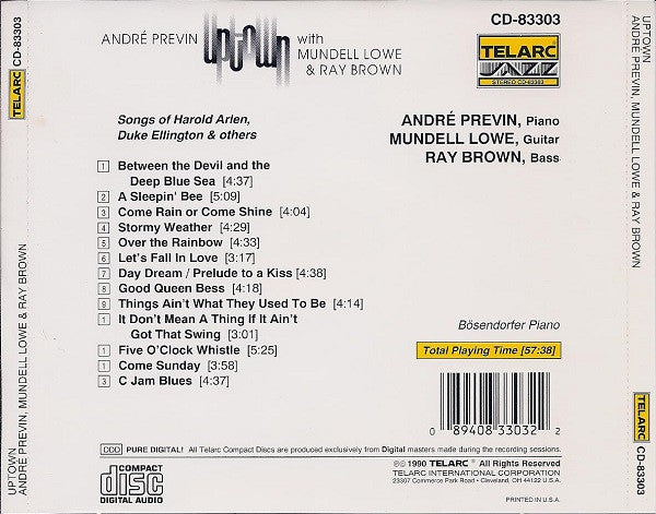 André Previn With Mundell Lowe & Ray Brown : Uptown (CD, Album)