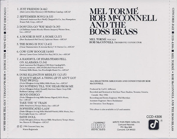 Mel Tormé, Rob McConnell & The Boss Brass : Mel Tormé - Rob McConnell And The Boss Brass (CD, Album)