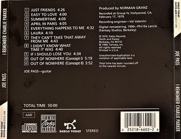 Joe Pass : I Remember Charlie Parker (CD, Album, RE, RM)