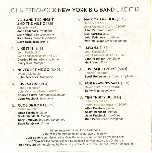 John Fedchock New York Big Band : Like It Is (CD, Album)