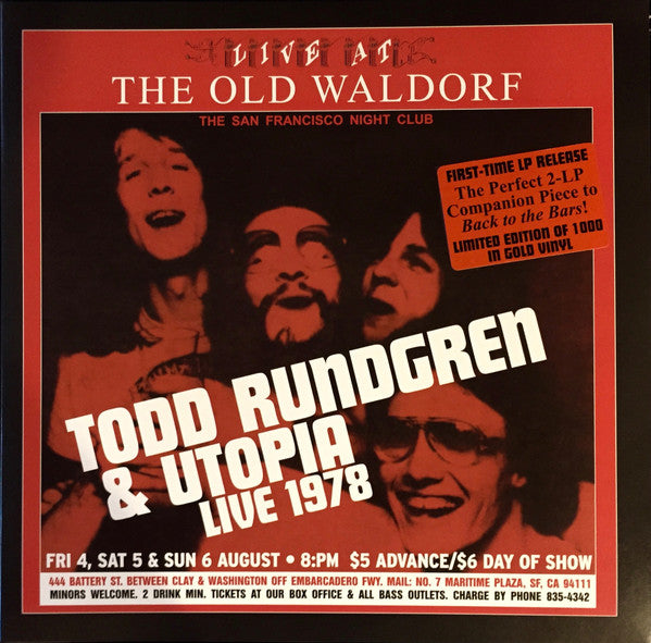 Todd Rundgren & Utopia (5) : Live At The Old Waldorf (2xLP, Album, Ltd, RE, Gol)
