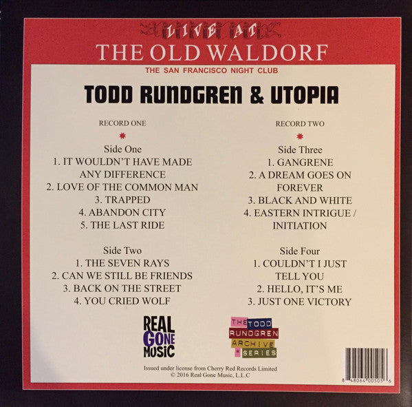 Todd Rundgren & Utopia (5) : Live At The Old Waldorf (2xLP, Album, Ltd, RE, Gol)