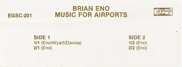 Brian Eno : Ambient 1 (Music For Airports) (Cass, Album)