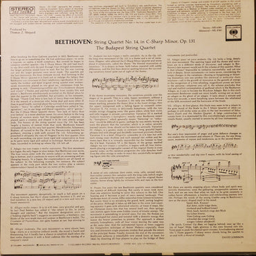 Beethoven*, Budapest String Quartet : Quartet No. 14 In C-sharp Minor, Op. 131 (LP, RE)