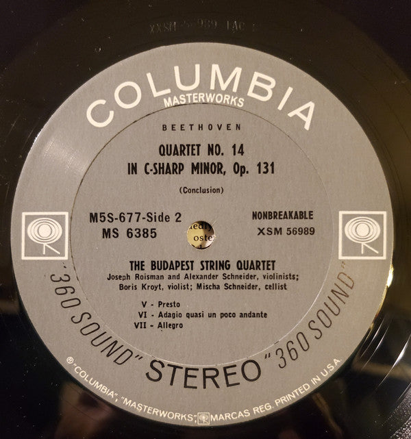 Beethoven*, Budapest String Quartet : Quartet No. 14 In C-sharp Minor, Op. 131 (LP, RE)