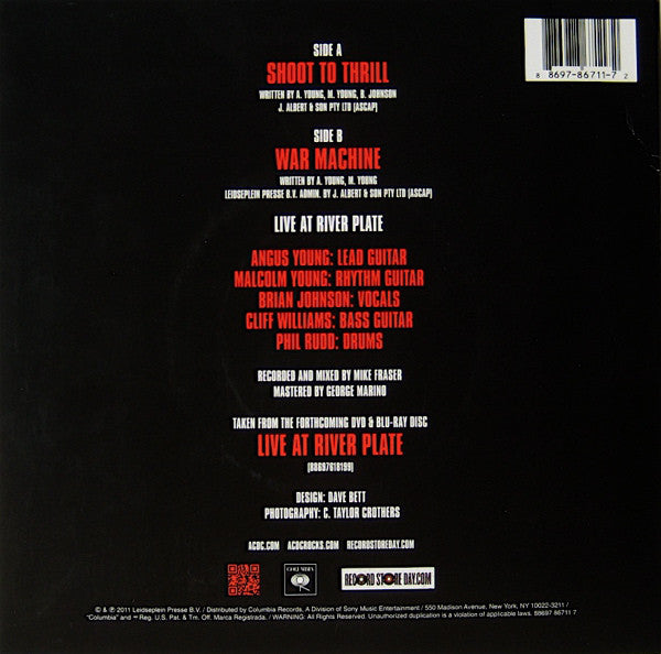 AC/DC : Shoot To Thrill / War Machine (Live At River Plate) (7", Single)