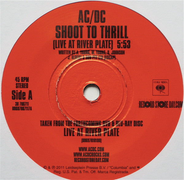 AC/DC : Shoot To Thrill / War Machine (Live At River Plate) (7", Single)