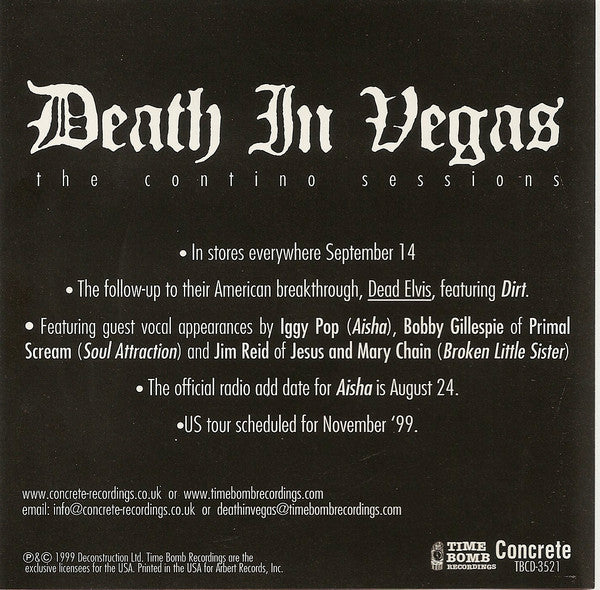 Death In Vegas : The Contino Sessions (CD, Advance, Album, Promo)