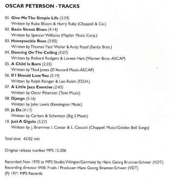 Oscar Peterson : Tracks (CD, Album, RE)