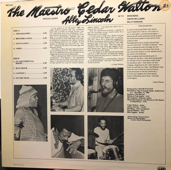 Cedar Walton With Abbey Lincoln : The Maestro (LP, Album, RE)