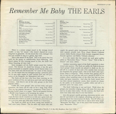 The Earls : Remember Me Baby (LP, Comp, Mono, RE)