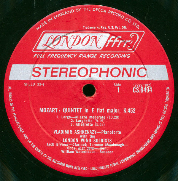 Mozart*, Beethoven*, Ashkenazy*, London Wind Soloists : Quintet In E Flat, K.452 / Quintet In E Flat, Op.16 (LP)