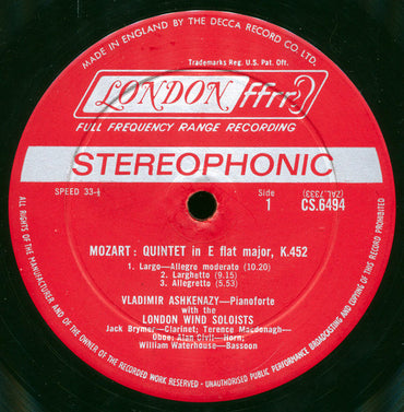 Mozart*, Beethoven*, Ashkenazy*, London Wind Soloists : Quintet In E Flat, K.452 / Quintet In E Flat, Op.16 (LP)