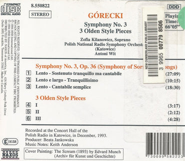 Górecki* - Zofia Kilanowicz, Polish National Radio Symphony Orchestra*, Antoni Wit : Symphony No. 3 (Symphony Of Sorrowful Songs) / 3 Olden Style Pieces (CD, Album)