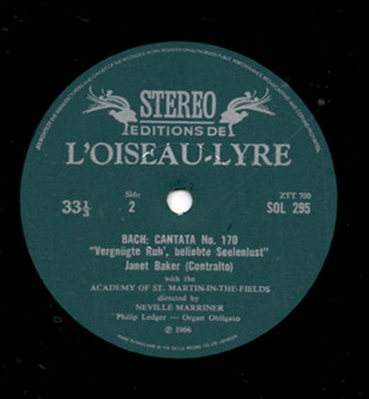 J.S. Bach*, Janet Baker, Robert Tear, John Shirley-Quirk, Neville Marriner*, The Academy Of St. Martin-in-the-Fields : Bach: Cantatas No. 159 & 170 (LP)