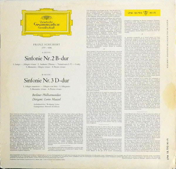 Schubert* – Berlin Philharmonic*, Lorin Maazel : Symphonien Nr. 2 Und Nr. 3 (LP, Mono)