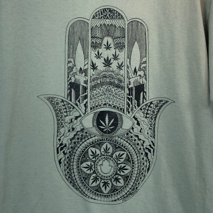 Marijuana Mandala Hamsa, used novelty shirt (S)