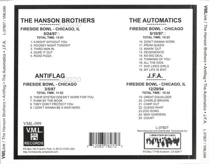 The Hanson Brothers* / Antiflag* / The Automatics (2) / J.F.A. : V.M.Live Presents... The Hanson Brothers / Antiflag / The Automatics / J.F.A. (CD, Comp)
