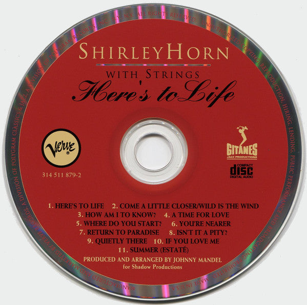 Shirley Horn : Shirley Horn With Strings - Here's To Life (CD, Album, RE)