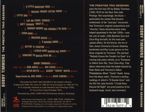 Bobby Timmons : The Prestige Trio Sessions (CD, Comp, RM)