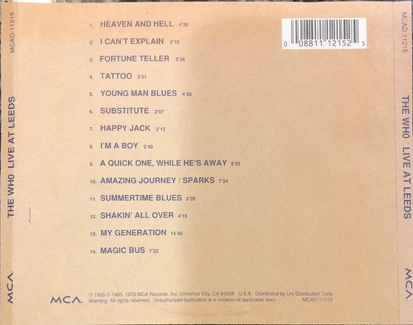 The Who : Live At Leeds (CD, Album, RE, RM, Mat)