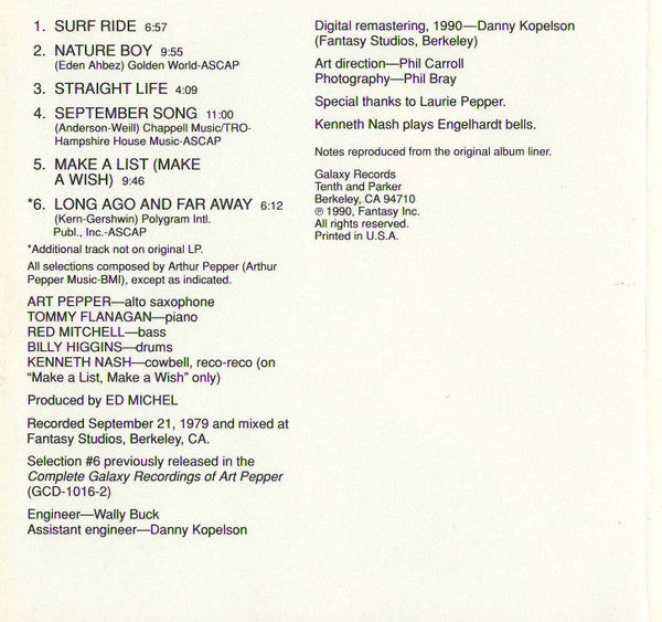 Art Pepper : Straight Life (CD, Album, RE)