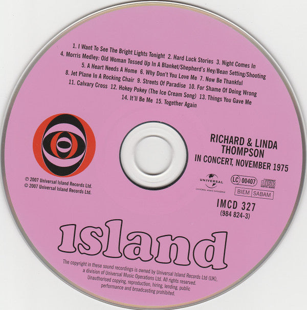 Richard & Linda Thompson : …In Concert, November 1975 (CD, Album)