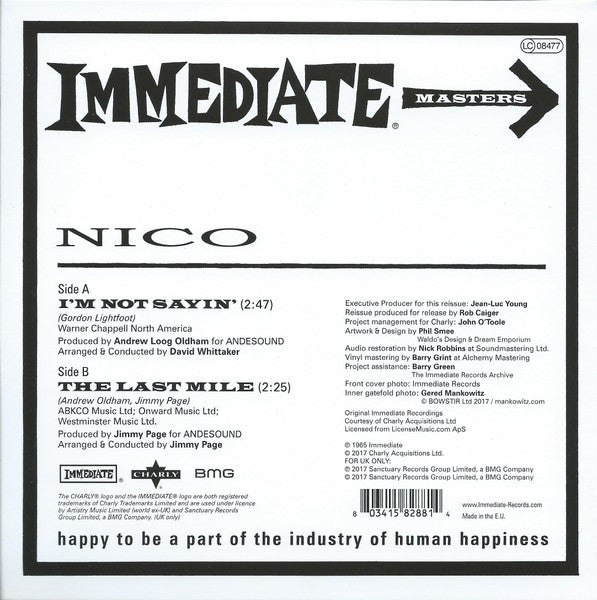 Nico (3) : I'm Not Sayin / The Last Mile (7", RSD, Single, Mono, Ltd, Whi)