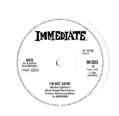 Nico (3) : I'm Not Sayin / The Last Mile (7", RSD, Single, Mono, Ltd, Whi)