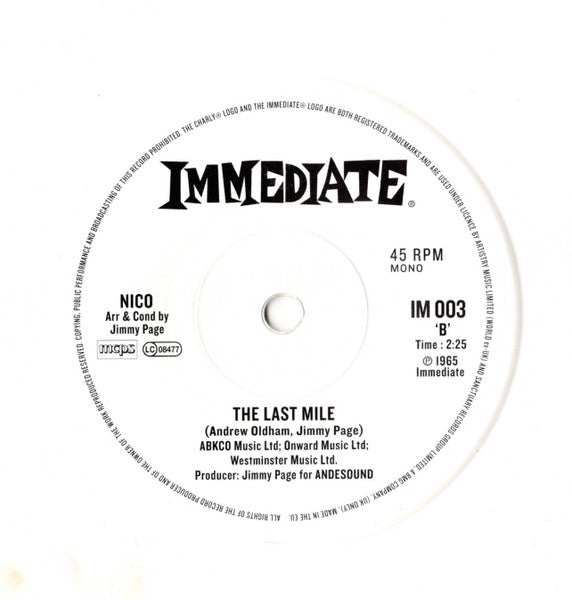 Nico (3) : I'm Not Sayin / The Last Mile (7", RSD, Single, Mono, Ltd, Whi)