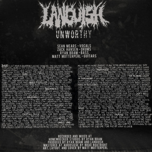 Languish : Unworthy (LP, Album, Pin)