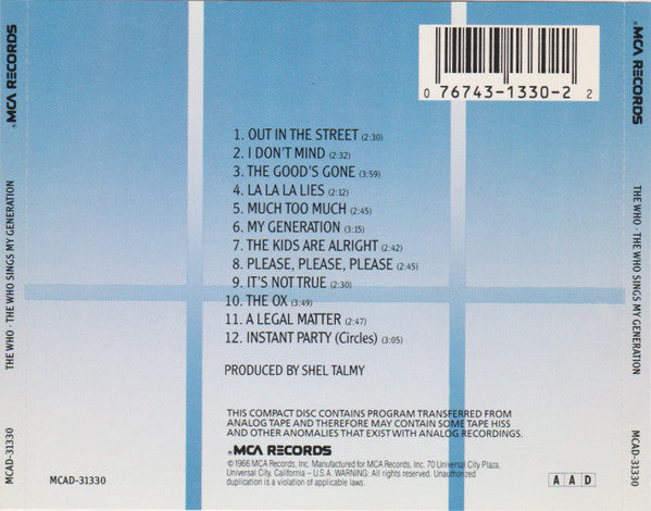The Who : The Who Sings My Generation (CD, Album, RE)