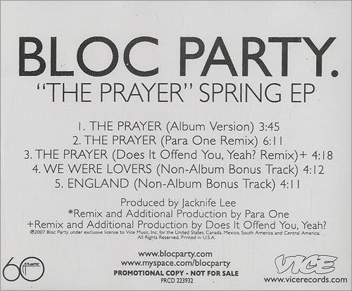 Bloc Party : "The Prayer" Spring EP (CD, EP, Single, Promo)