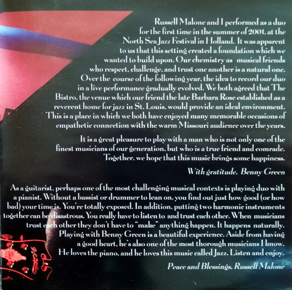Benny Green & Russell Malone : Jazz At The Bistro (CD, Album)