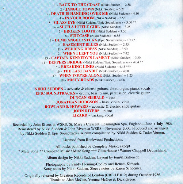 Nikki Sudden : Texas / Dead Men Tell No Tales (CD, Album, RE, RM + CD, Album, RE, RM + Comp)