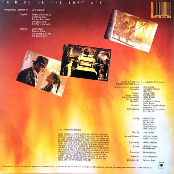 John Williams (4) : Raiders Of The Lost Ark (Original Motion Picture Soundtrack) (LP, Album, Pit)